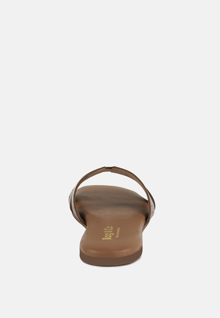 IVANKA Tan Cut Out Slip On Sandals#color_tan