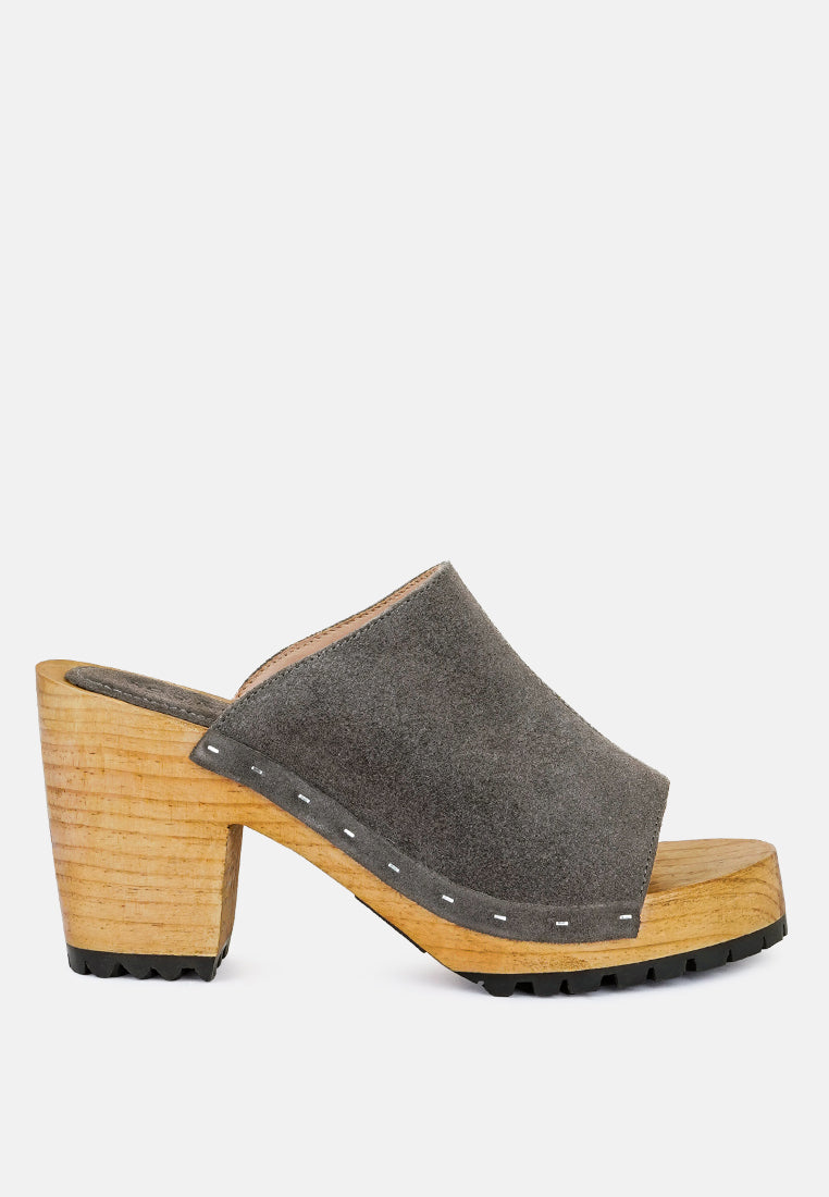 JARRAH Grey Suede Slide Clogs-Grey