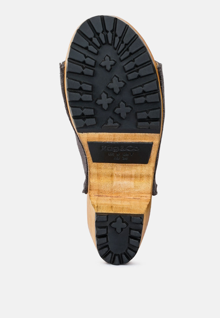 JARRAH Grey Suede Slide Clogs-Grey