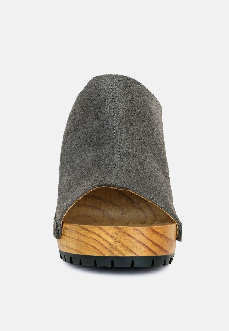 JARRAH Grey Suede Slide Clogs-Grey