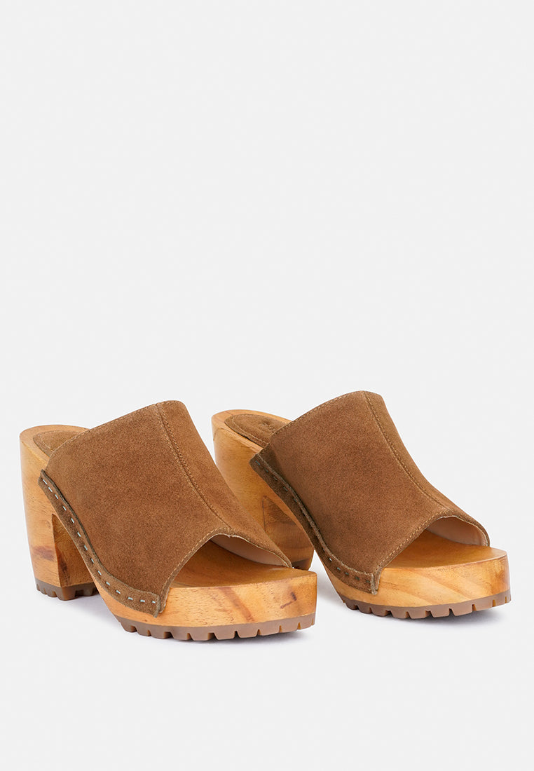 JARRAH Tan Suede Slide Clogs-Tan