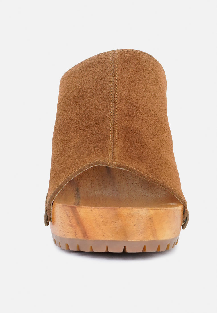 JARRAH Tan Suede Slide Clogs-Tan