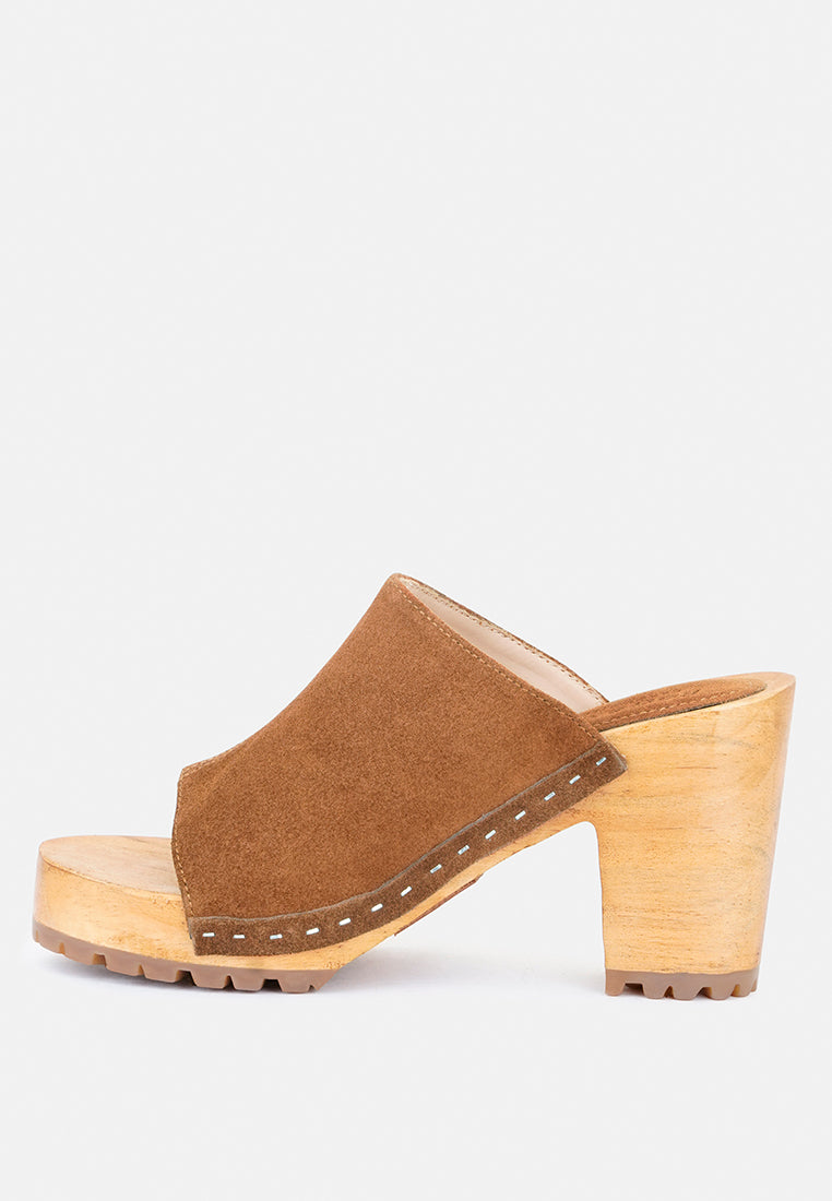 JARRAH Tan Suede Slide Clogs-Tan