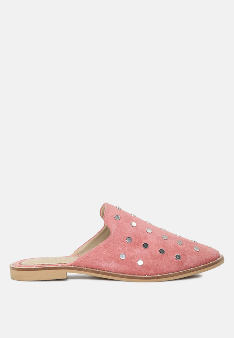 JODIE Dusty Pink Studded Leather Mule-Dusty