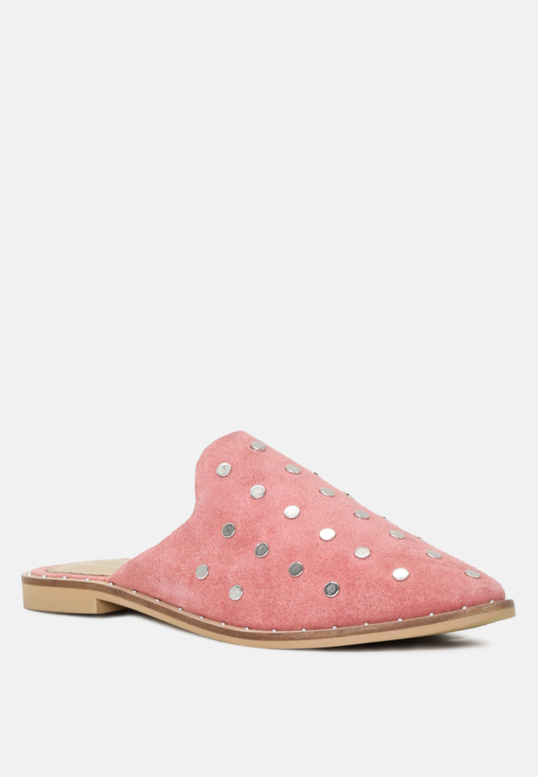 JODIE Dusty Pink Studded Leather Mule-Dusty