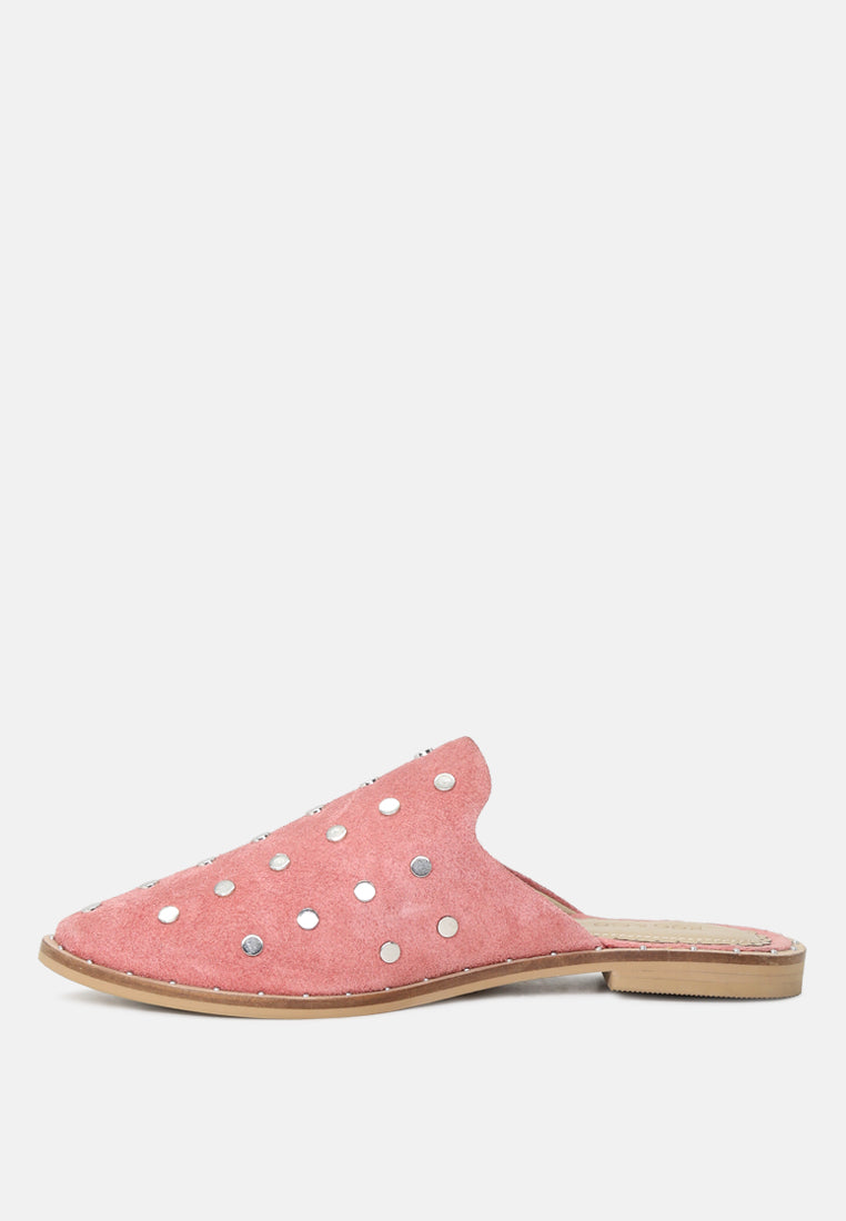 JODIE Dusty Pink Studded Leather Mule-Dusty