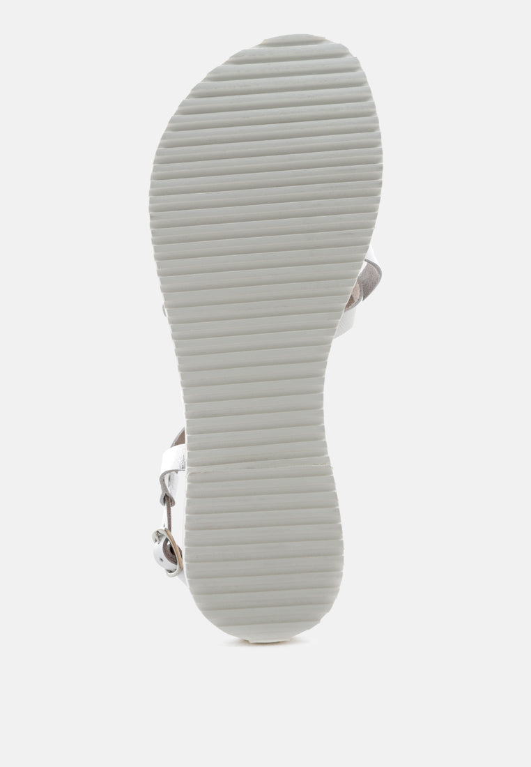 JUNE Silver Strappy Flat Leather Sandals-Silver