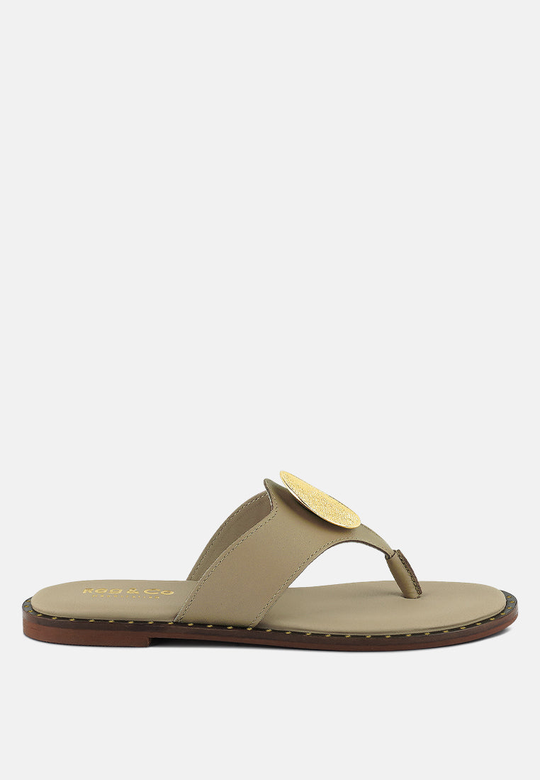 KATHLEEN Embellished Beige Slip-on Thong Sandals#color_beige