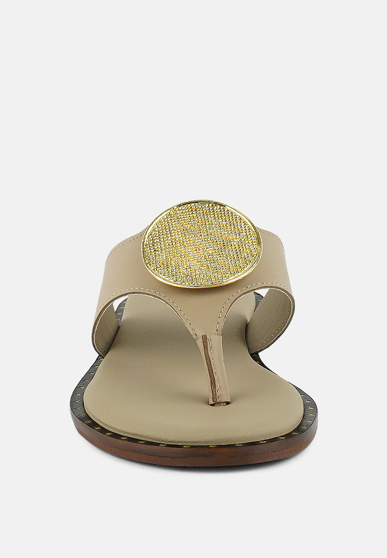 KATHLEEN Embellished Beige Slip-on Thong Sandals#color_beige