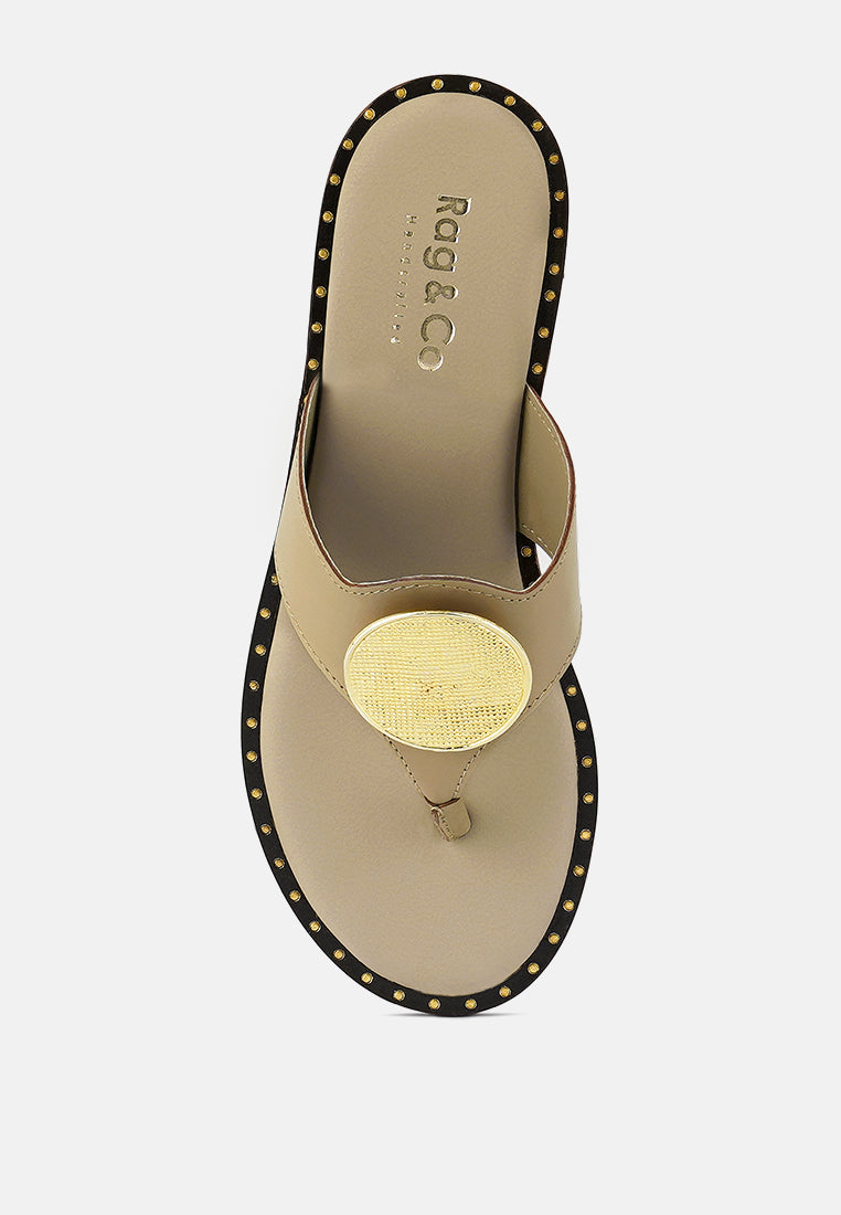KATHLEEN Embellished Beige Slip-on Thong Sandals#color_beige