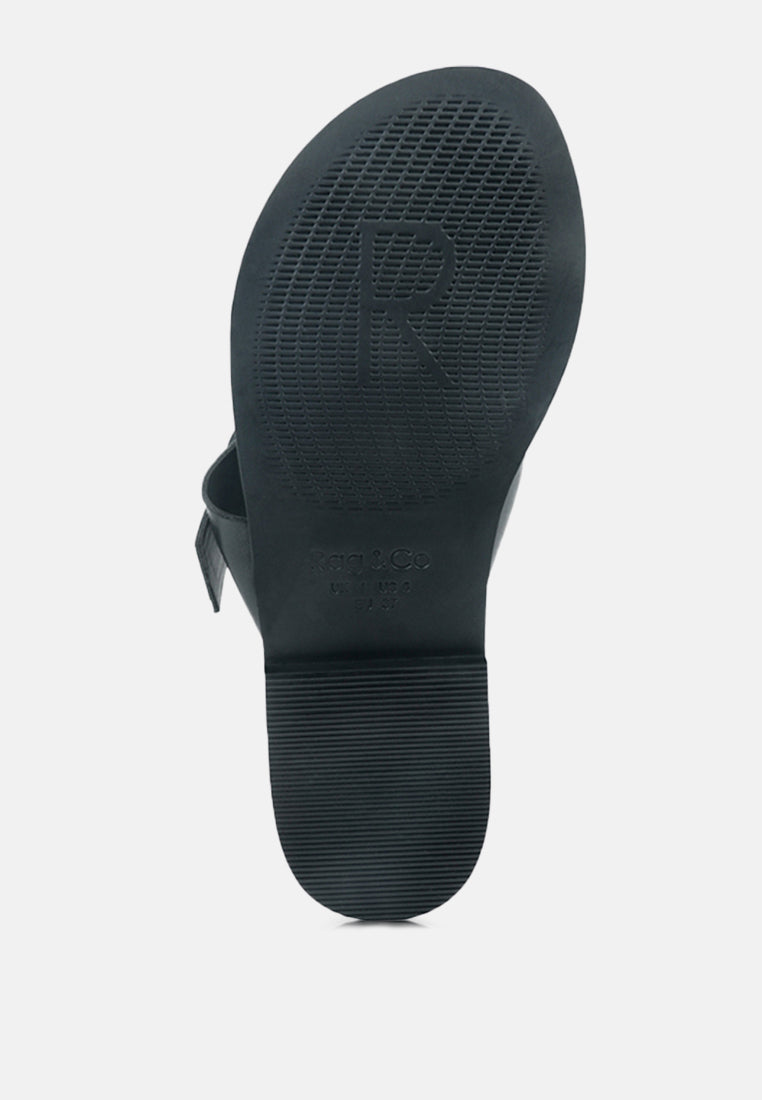 KELLY Black Flat Sandal with Buckle Straps-Black