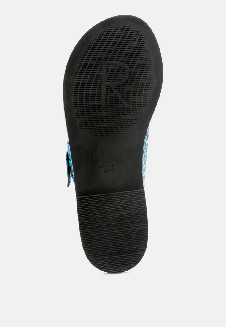 KELLY Blue Flat Sandal with Buckle Straps-Blue