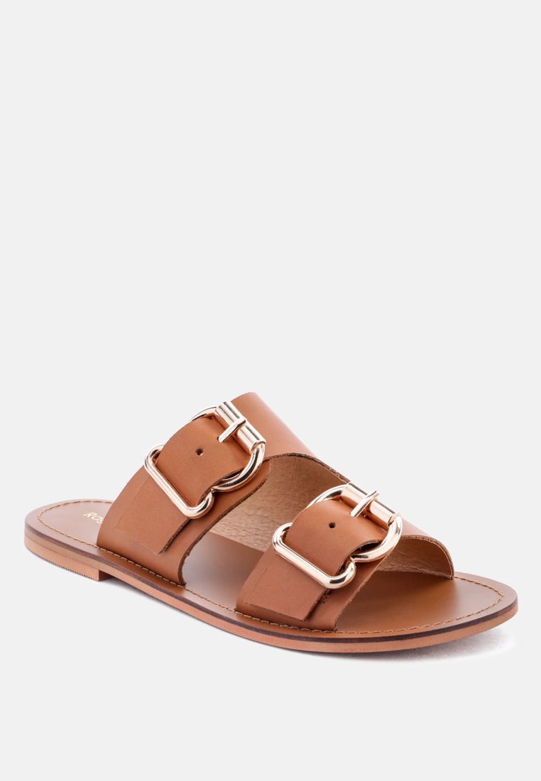 KELLY Tan Flat Sandal with Buckle Straps-Tan