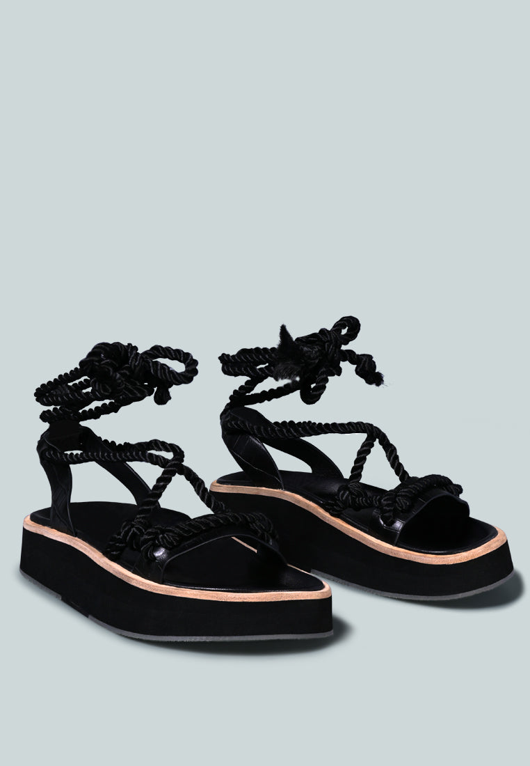 KENDALL Strings Platform Leather Sandal in Black_Black