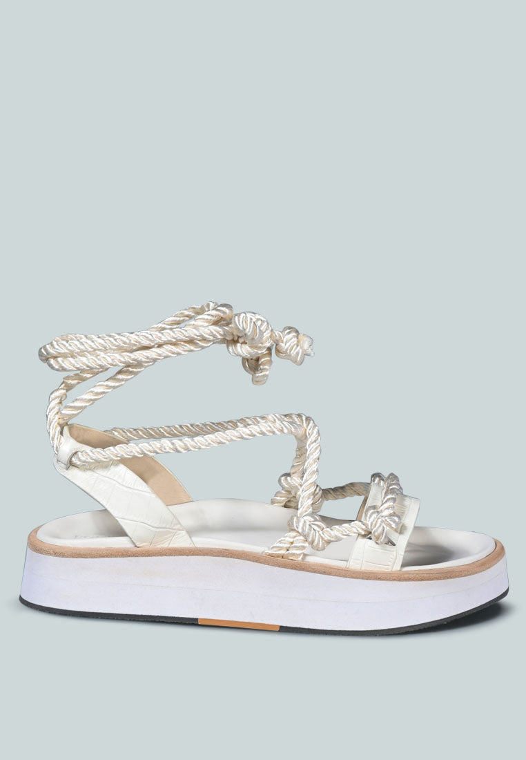 KENDALL Strings Platform Leather Sandal in White-White