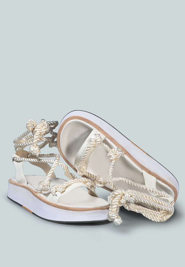 KENDALL Strings Platform Leather Sandal in White-White