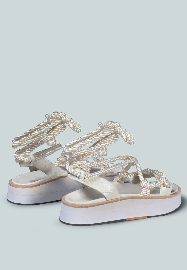 KENDALL Strings Platform Leather Sandal in White-White