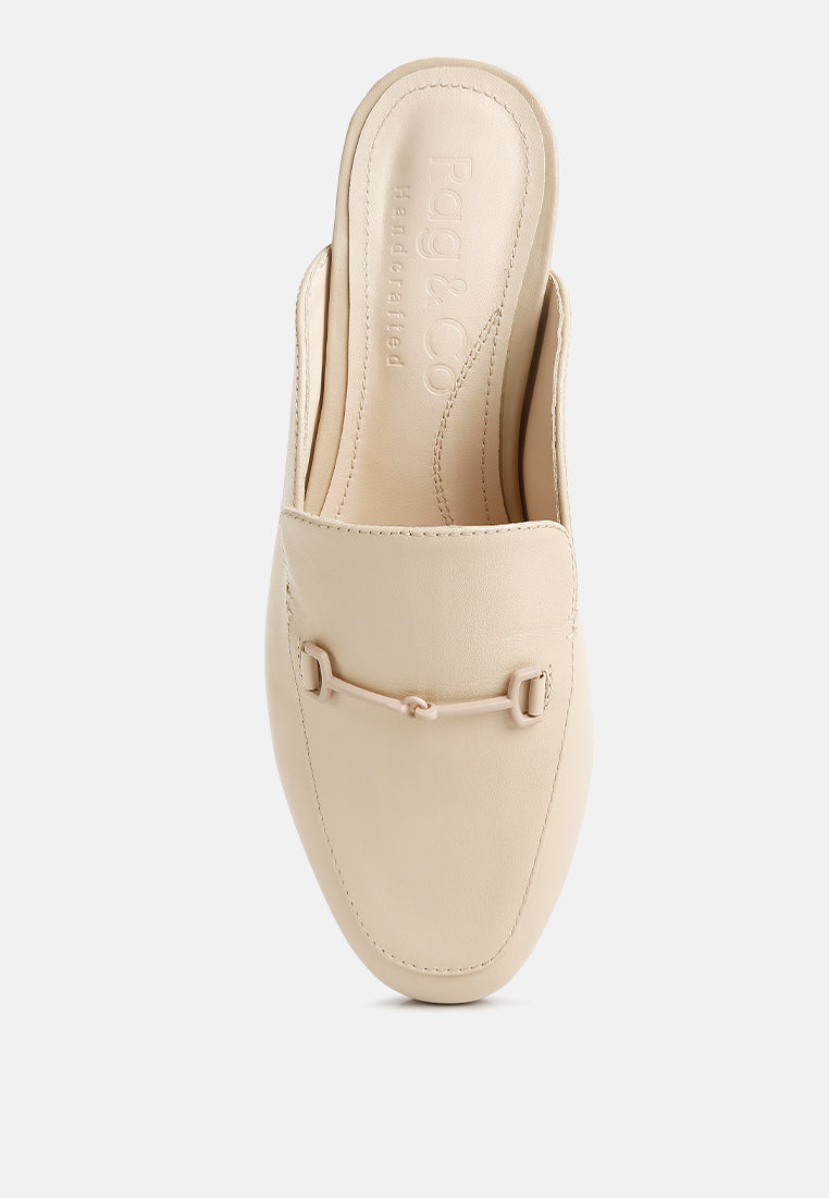 KRISTY Horsebit Embellished Mules in Beige#color_Beige
