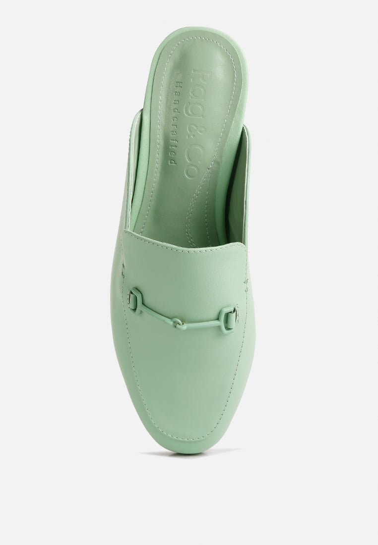 KRISTY Horsebit Embellished Mules in Mint Green#color_Mint Green