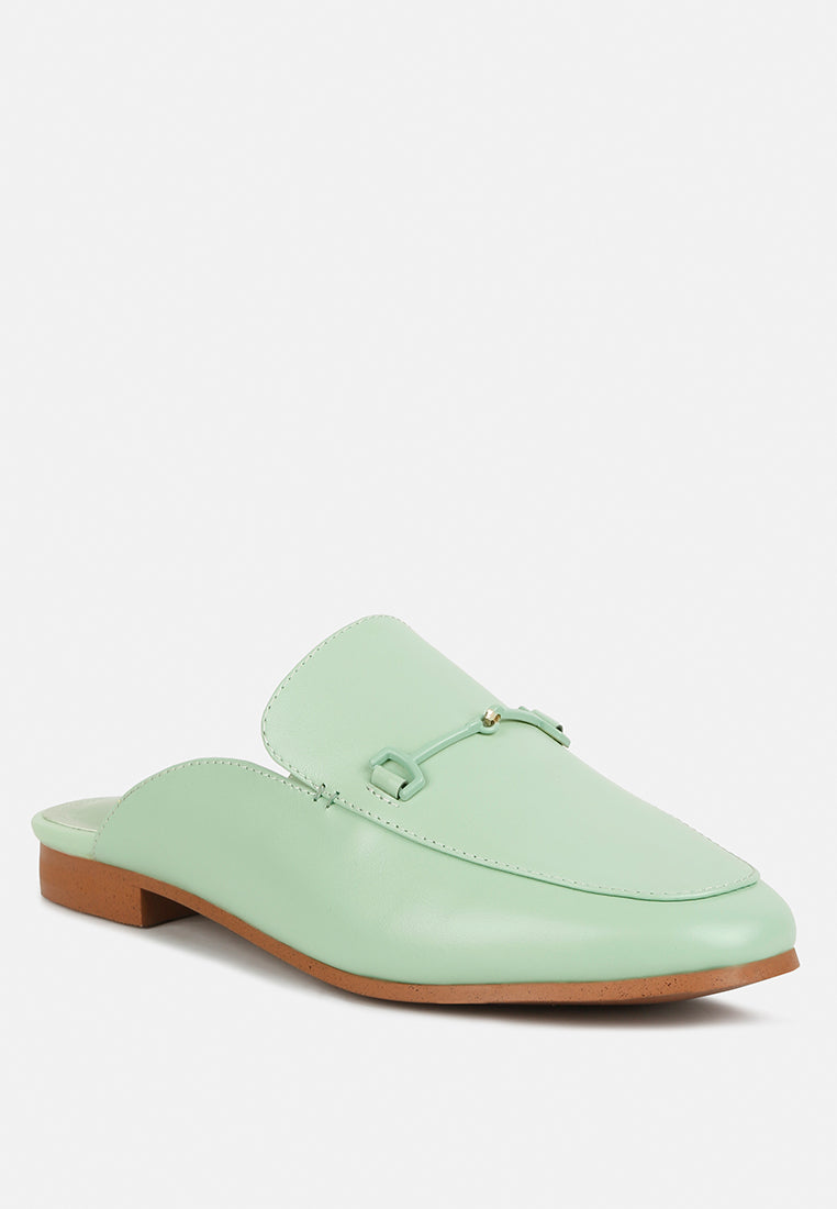 KRISTY Horsebit Embellished Mules in Mint Green#color_Mint Green