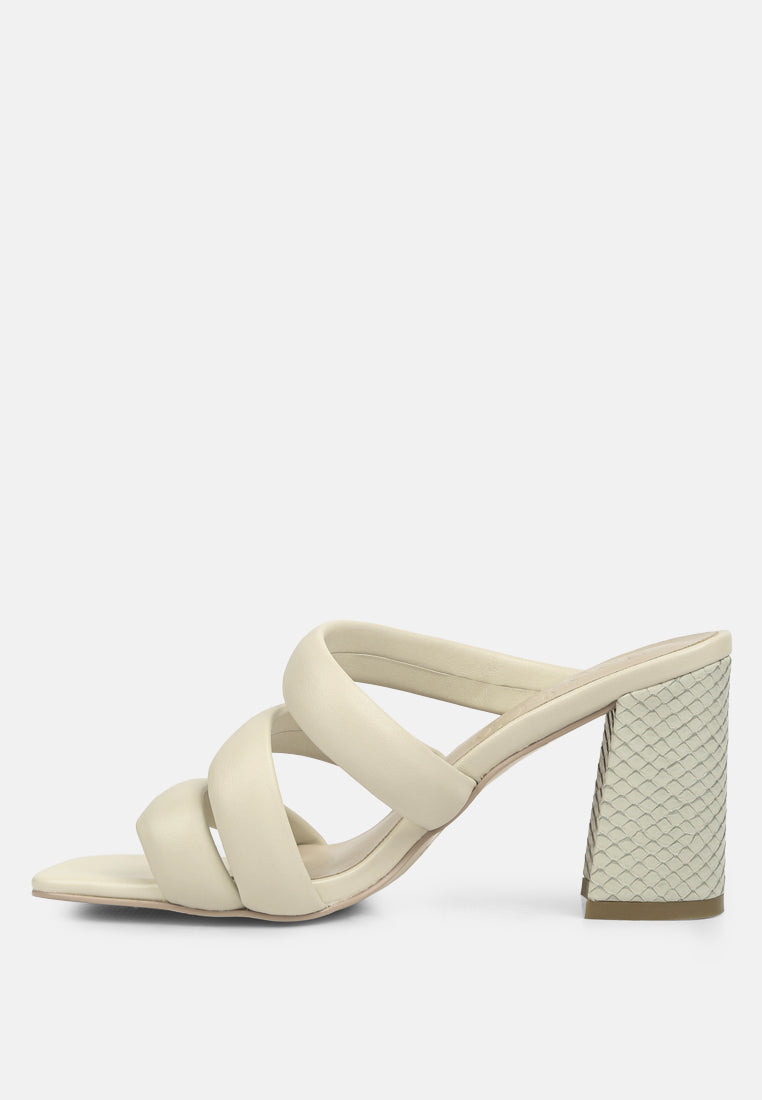KYWE Off White Textured Heel Chunky Strap Sandals#color_off white