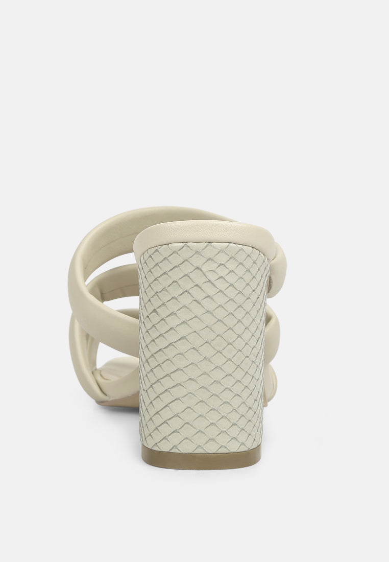 KYWE Off White Textured Heel Chunky Strap Sandals#color_off white