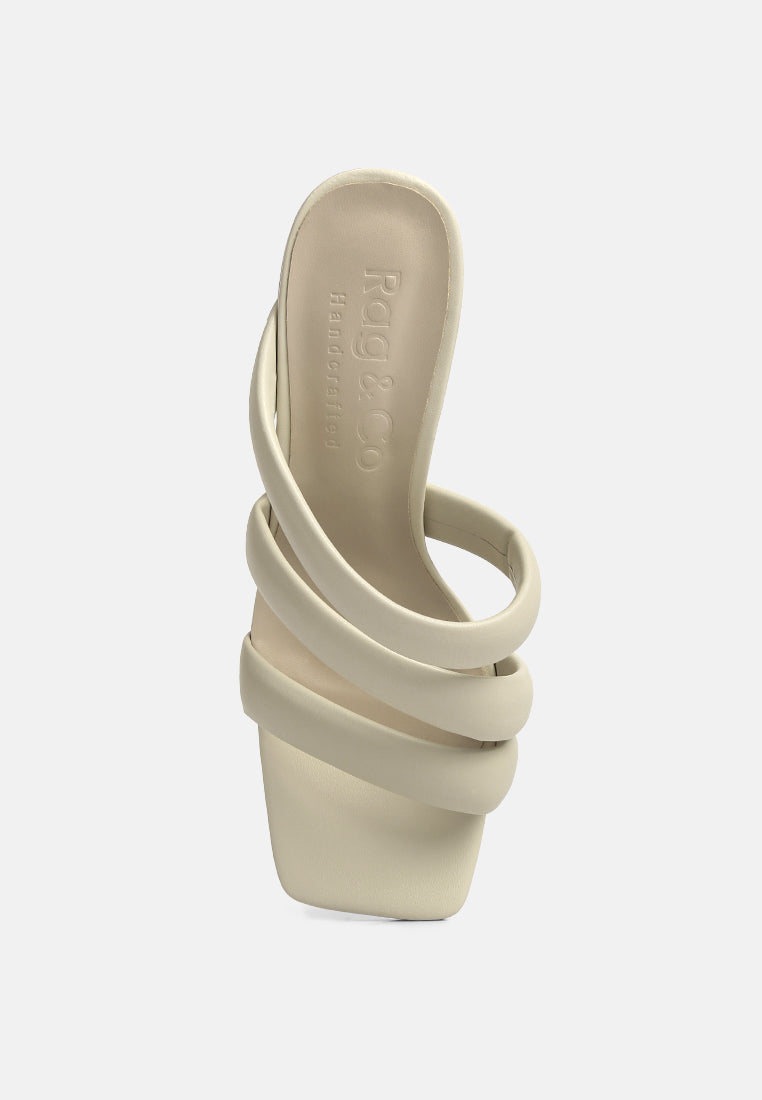 KYWE Off White Textured Heel Chunky Strap Sandals#color_off white