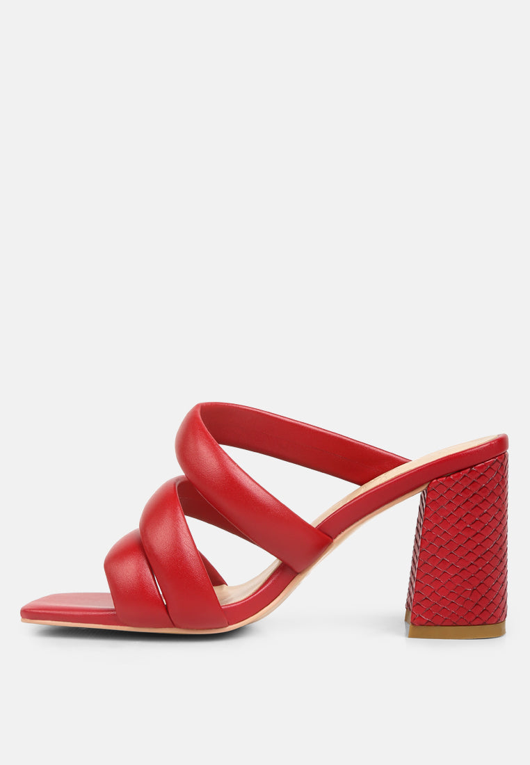 KYWE Red Textured Heel Chunky Strap Sandals#color_red