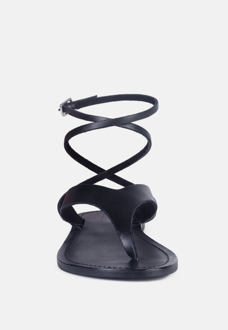 WRAPUP Tie around Black Flat Sandals_black