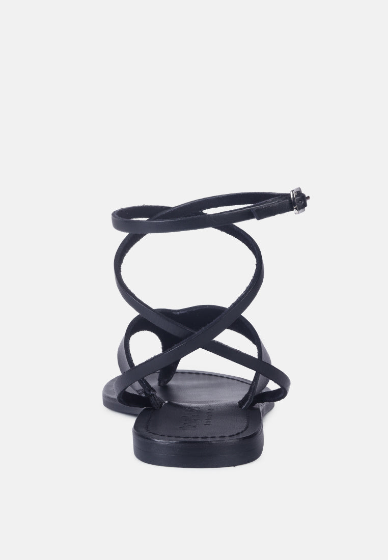 WRAPUP Tie around Black Flat Sandals_black