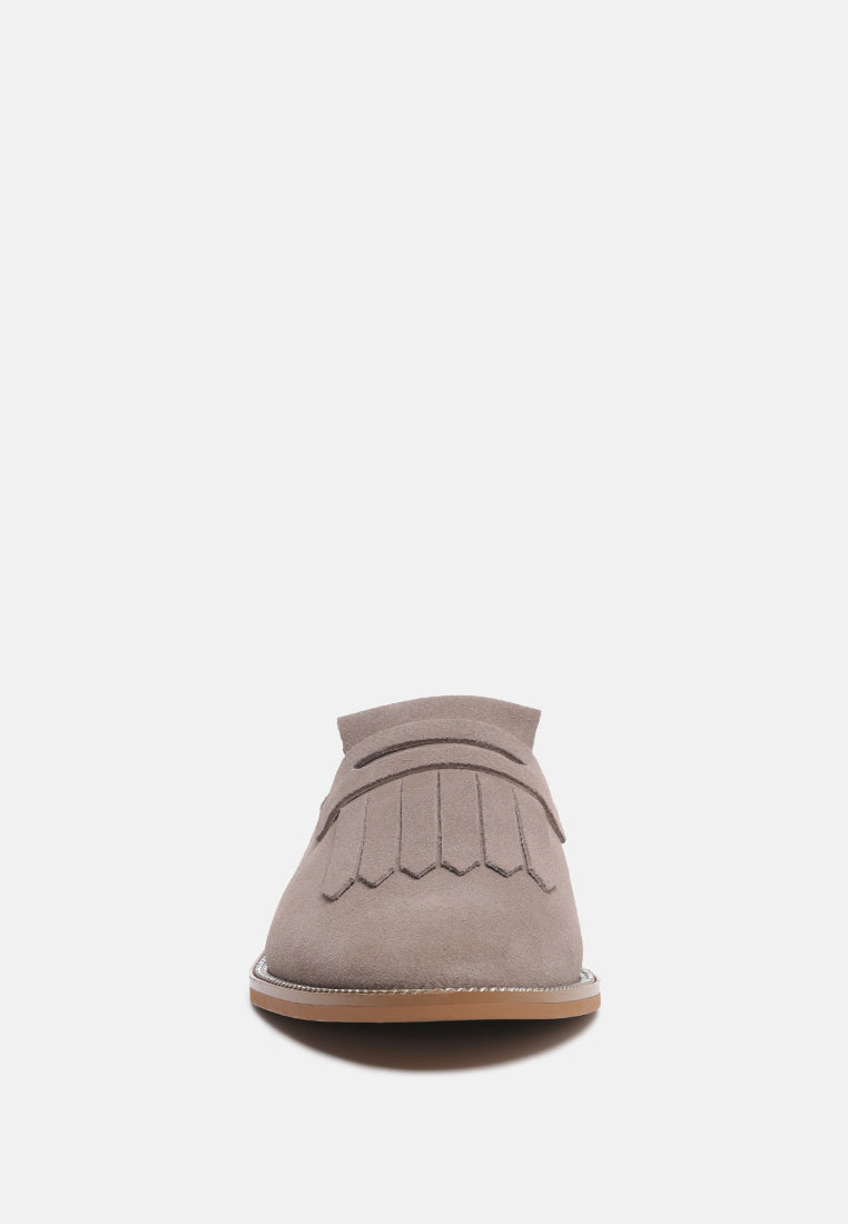 LENA Taupe Suede Walking Loafer Mules-Taupe