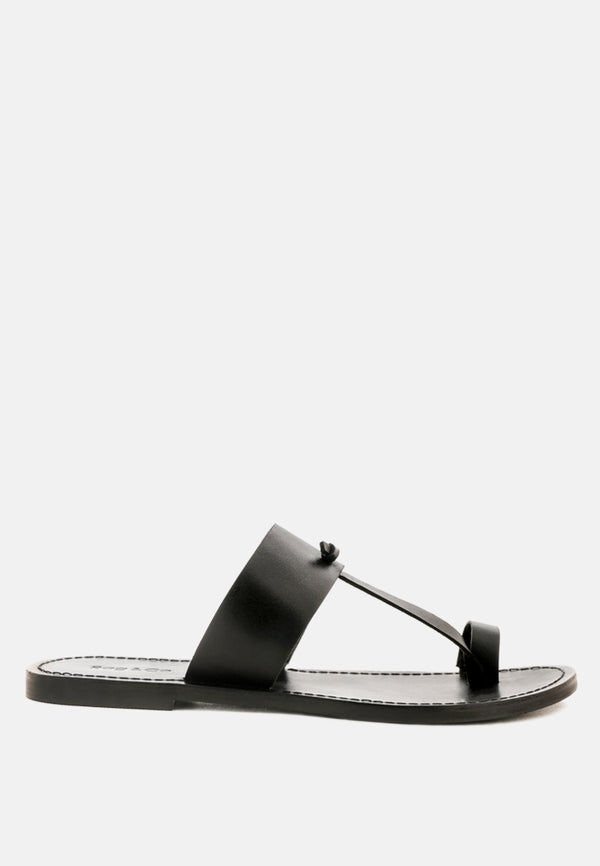LEONA Black Thong Flat Sandals-Black