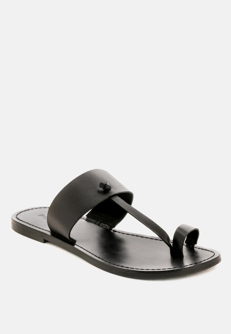 LEONA Black Thong Flat Sandals