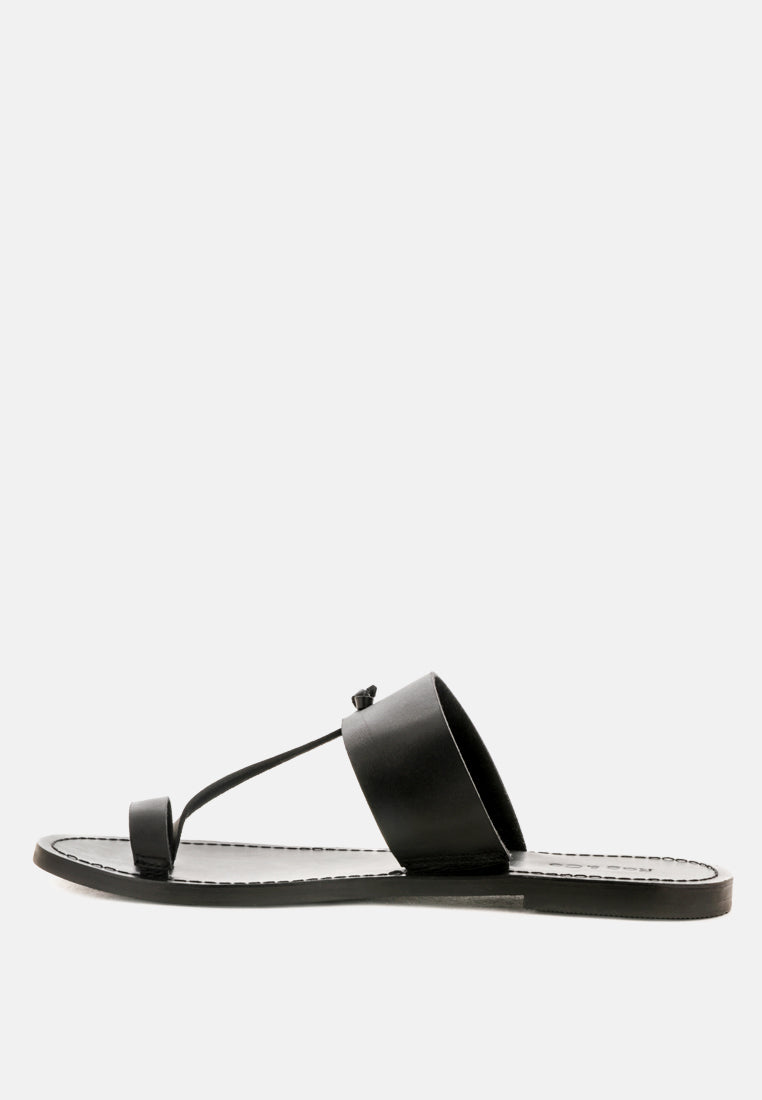 LEONA Black Thong Flat Sandals-Black