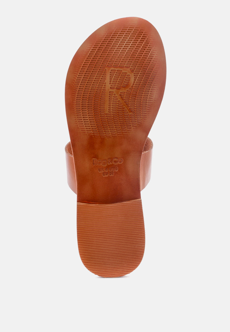 LEONA Tan Thong Flat Sandals-Tan