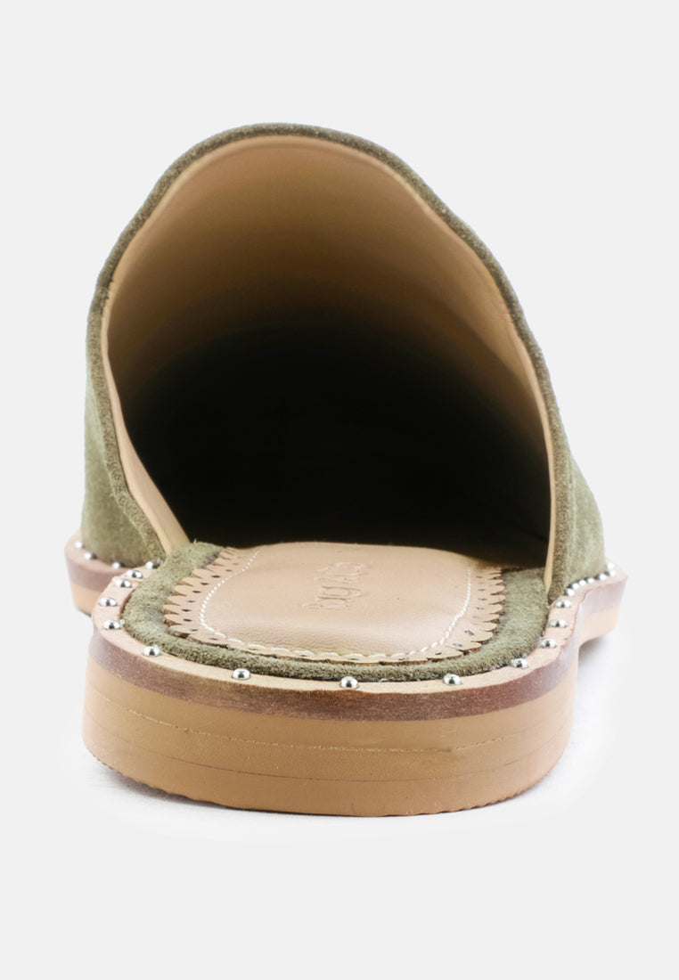 LIA Khaki Green Canvas Mules-Green
