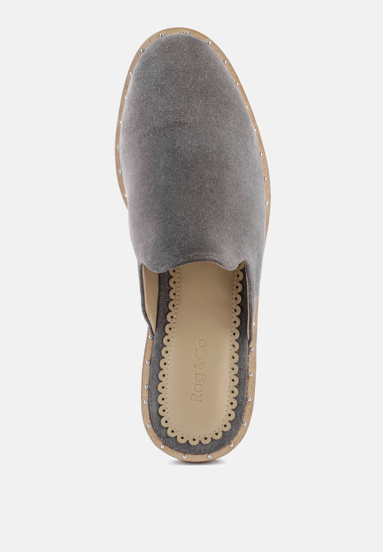 LIA Light Grey Canvas Mules-Grey