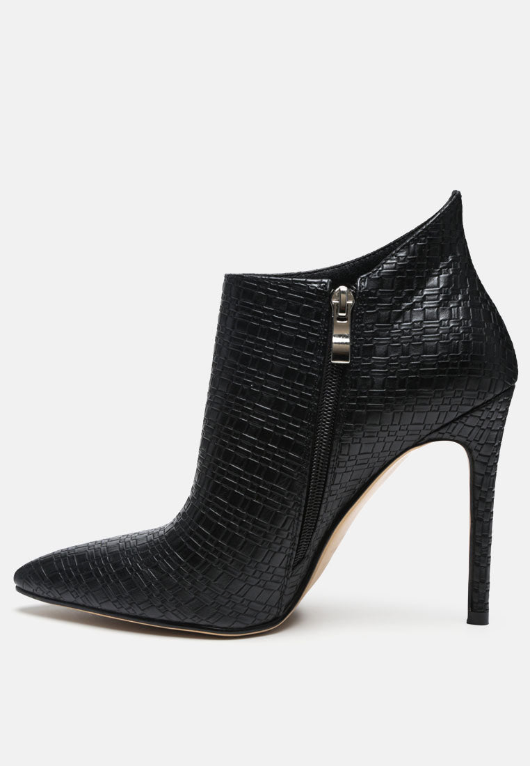 LOLITA Woven Texture Stiletto Boot in Black-Black