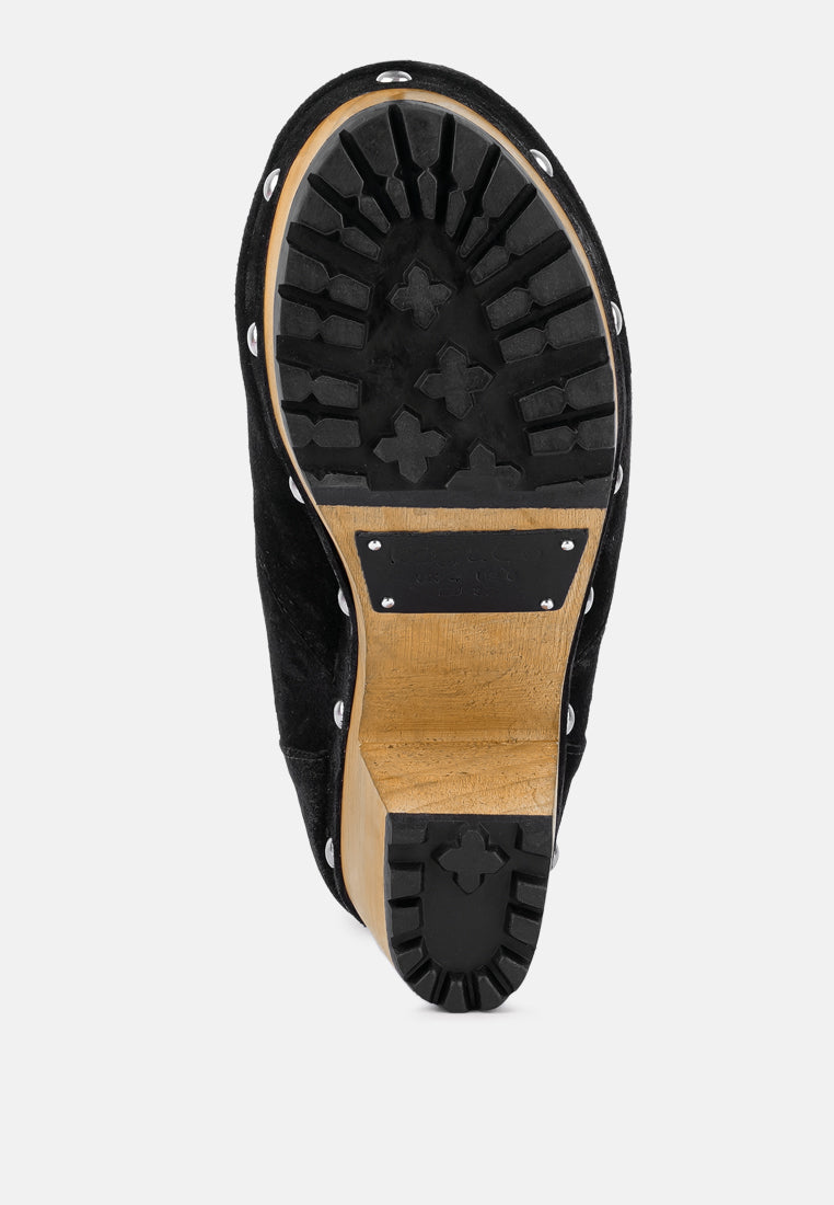 MAAYA Black Handcrafted Fur Collared Suede Boot_black