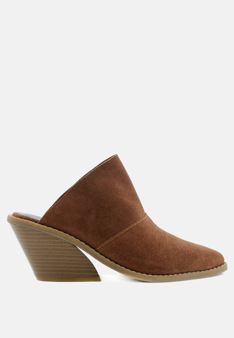 MAE Brown Classic Mule Heels-Brown