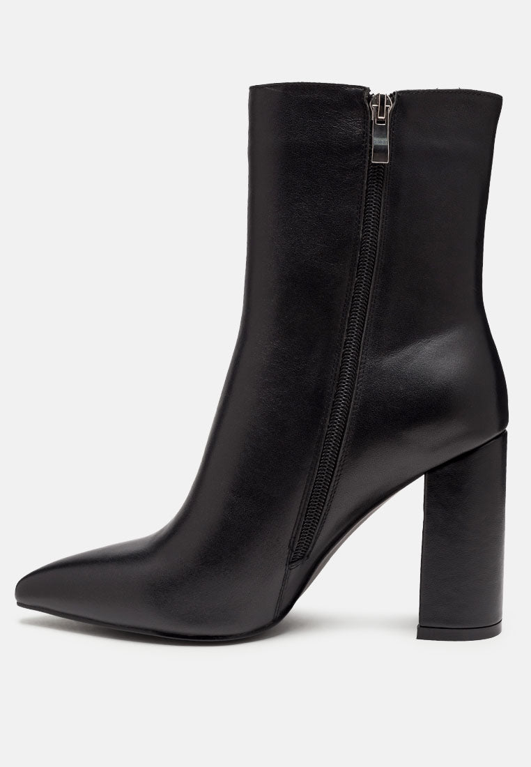 MARGEN Ankle High Pointed Toe Block Heeled Boot in Black-BLACK