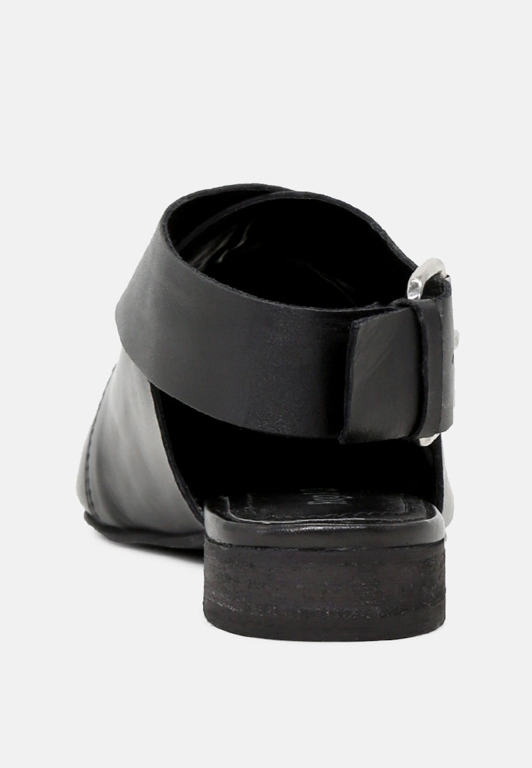 MARIKO Black Leather Mules With Buckle Closure-Black