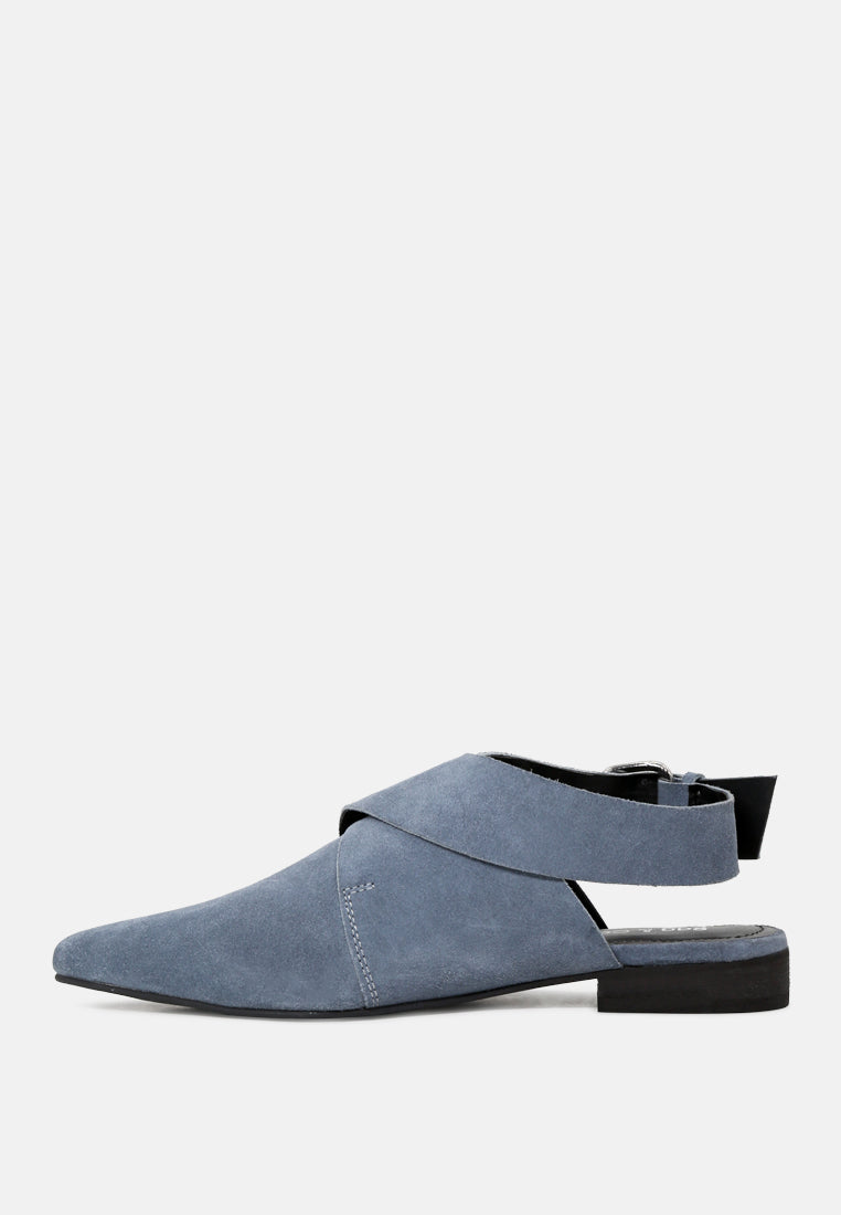 MARIKO Blue Leather Mules With Buckle Closure-Blue