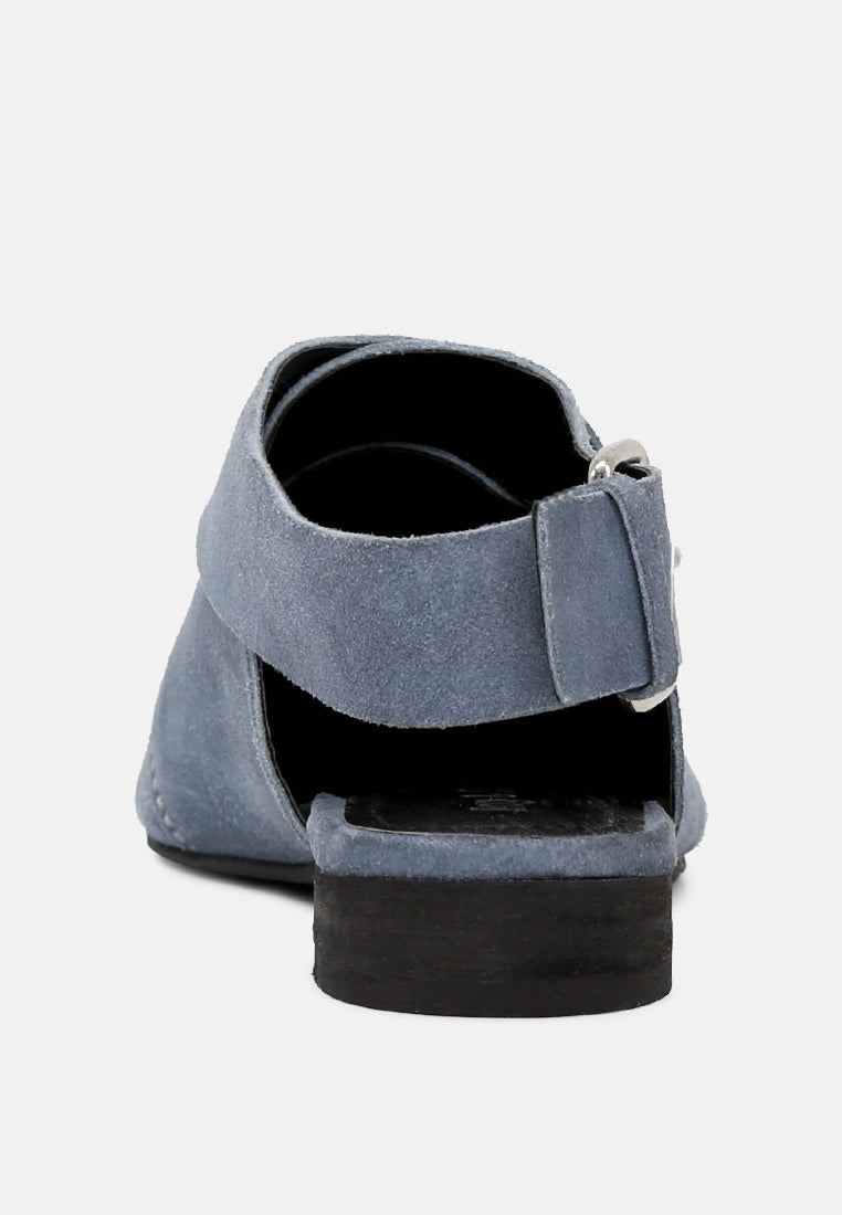 MARIKO Blue Leather Mules With Buckle Closure-Blue