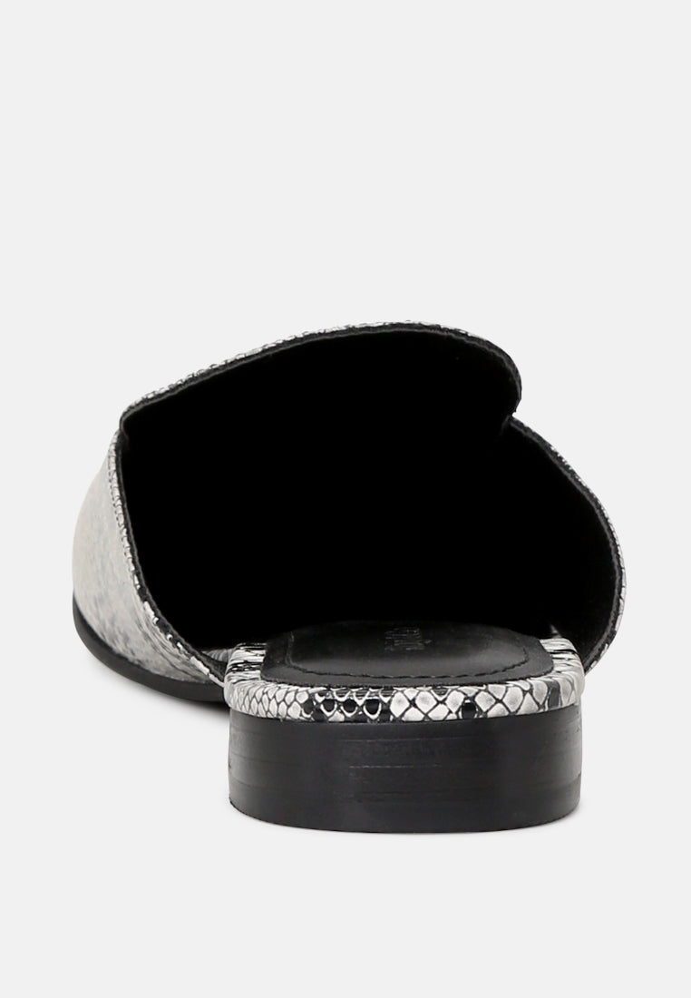 MARLA Black Metallic Leather Mules-Black