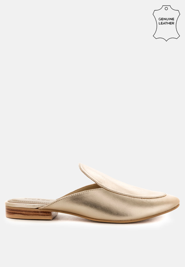 MARLA Gold Metallic Leather Mules-Gold