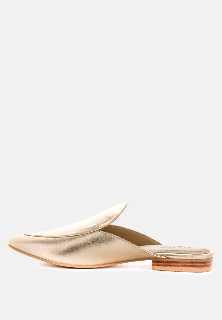 MARLA Gold Metallic Leather Mules-Gold