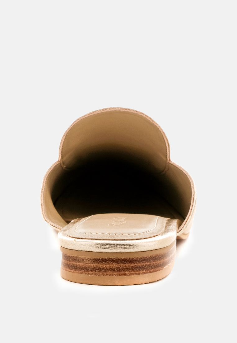 MARLA Gold Metallic Leather Mules-Gold