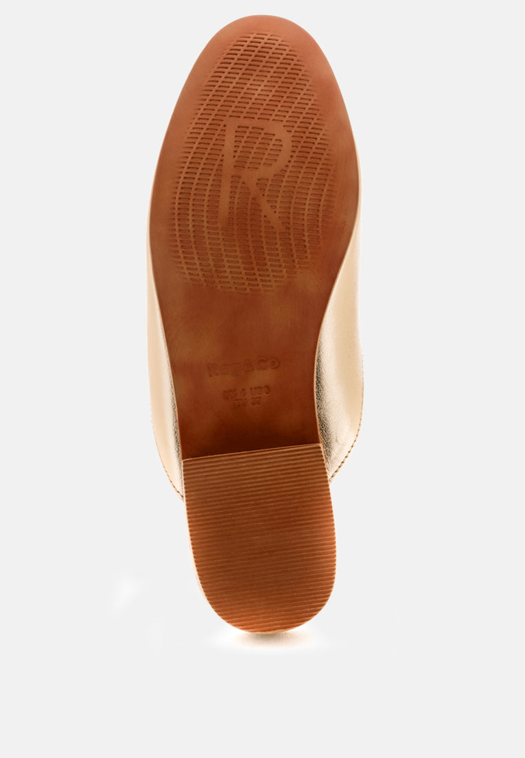 MARLA Gold Metallic Leather Mules-Gold