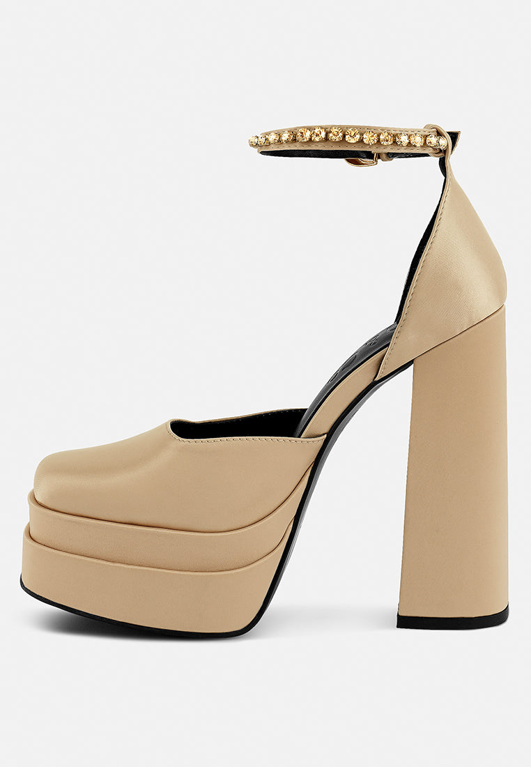 MARTINI Latte Sky High Rampwalk Satin Sandals in Latte color latte